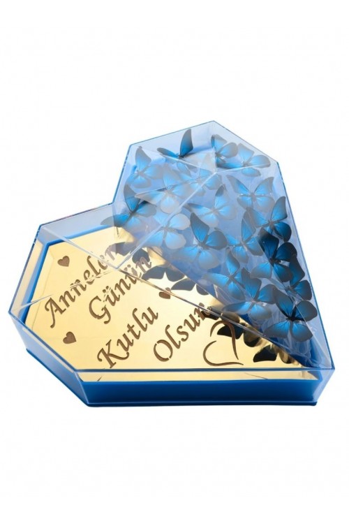 ''Annelerin En Güzeli'' Yazılı Annelere Özel Işıklı Kelebekli Kalpli Kutu